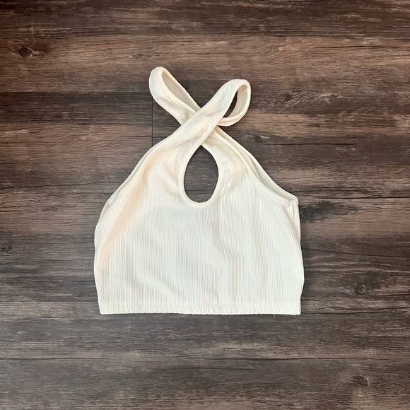 Edikted Tops - Edikted White Ribbed Cross Crop Top